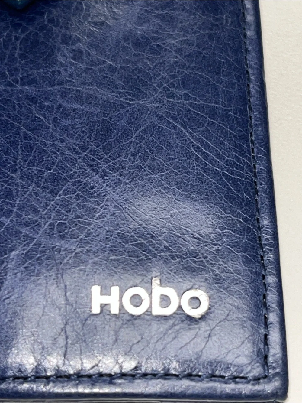 HOBO Deep Blue Leather Zip Card Holder with Snap Strap